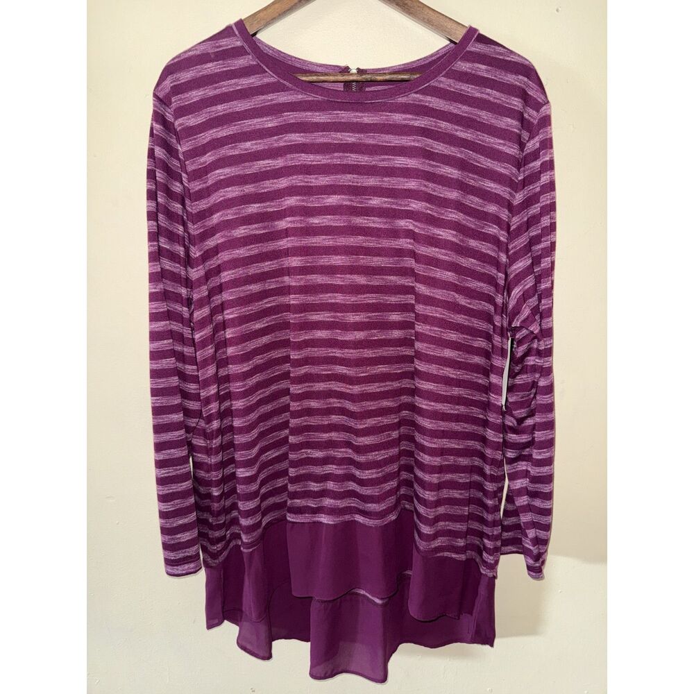 Stylus Woman 3X Tunic Top NWT Classic Plum Purple Striped Layered Hem Zipper